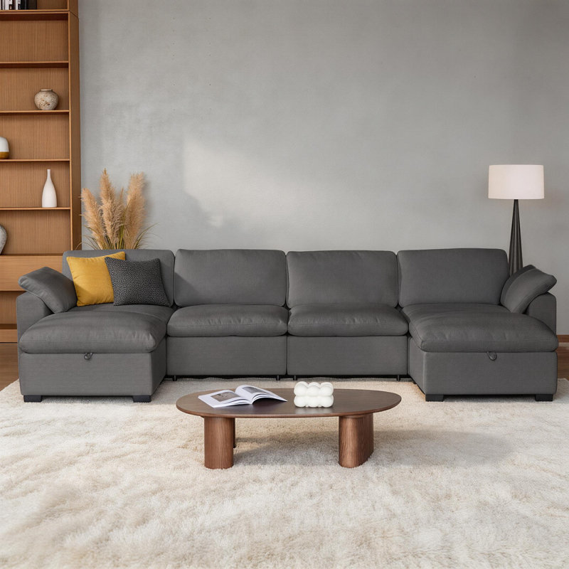 160" Modular Sectional Sofa,Down-Filled Couch,6 Seat U Shape Sofas With Movable Ottoman,Modern Couches For Living Room, Apartment,Office,Small Space