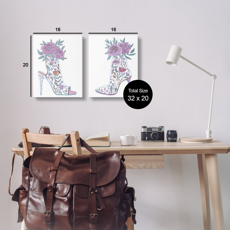 Ensemble de 2 impressions sur toile florales à talon aiguille par Melissa Wang, H 20 po x l 16 po