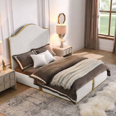 Queen Size 59.5"" Tall Bed Frame, Corduroy Upholstered Platform Bed with Wood Slats and Metal Decor -  Rosdorf Park, 85122A306B3845059BEF0739A65C991D