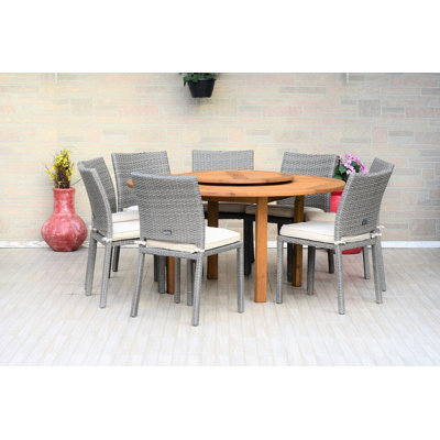 Anautica Round 8 - Person 59'' Long Dining Set with Cushions