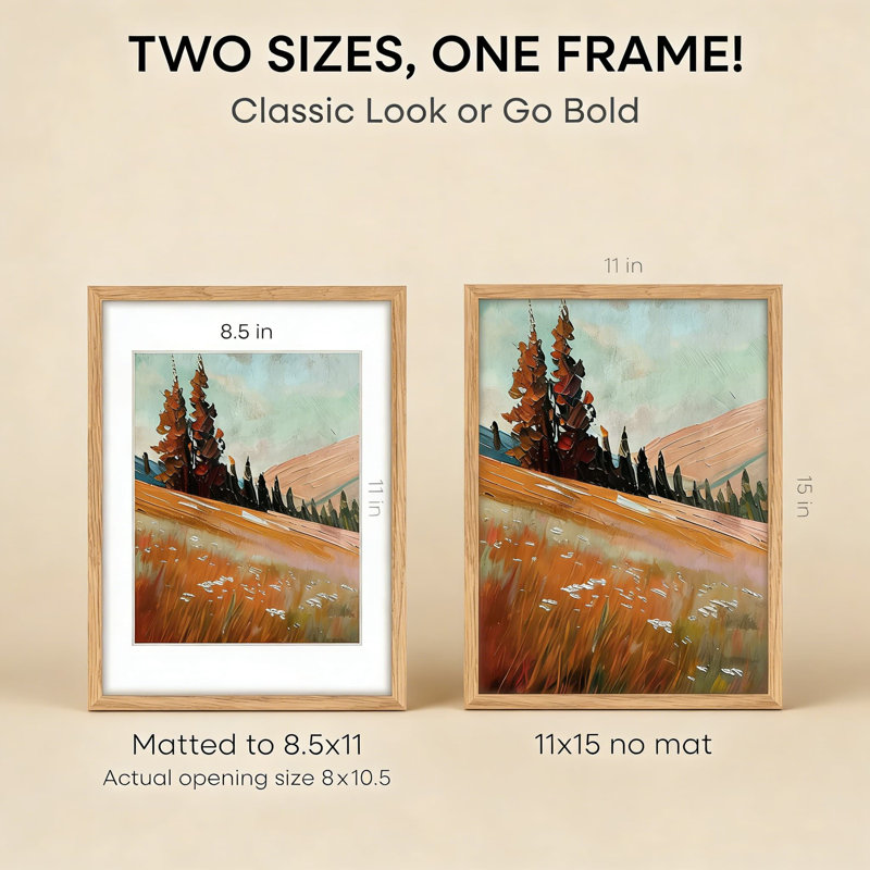 Natural Oak Wood Picture Frame Set Of 3 With Tempered Glass And Mat, 11X15 Thin Profile Gallery Frame Matted To 8.5X11, Includes Wall Hanging Kit