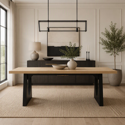 71" Farmhouse Wooden Dining Table with 4 Legs Base for 8 People