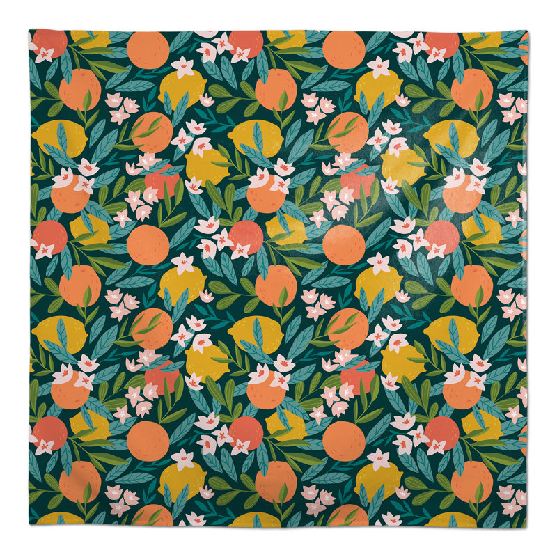 Citrus Fruit Black 2 Tablecloth, Teal