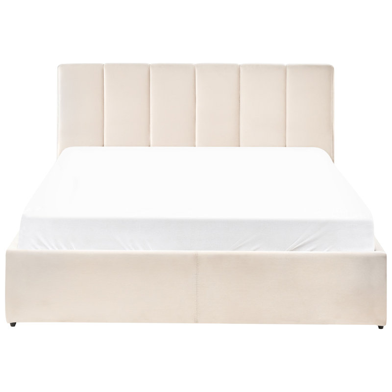 Upholstered Ottoman Storage Bed, European Double (140 x 200 cm), Light Beige