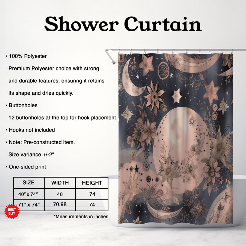 Rideau de douche standard 1 pièce Lunar Abstract, H 74 po x l 71 po