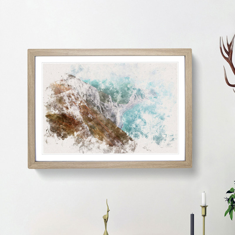 The Cliffs of the Jurassic Coast Watercolour - Picture Frame Graphic Art Print, Oak Framed, 45cm H x 63cm W x 2cm D