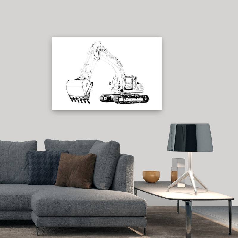 Croquis d'excavatrice industrielle - Affiche murale industrielle, H 32 po x l 48 po