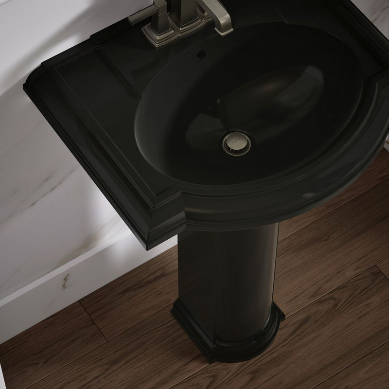 Devonshire Ceramic 25" Pedestal Bathroom Sink with Overflow, Thunder Grey, Centerset Faucet