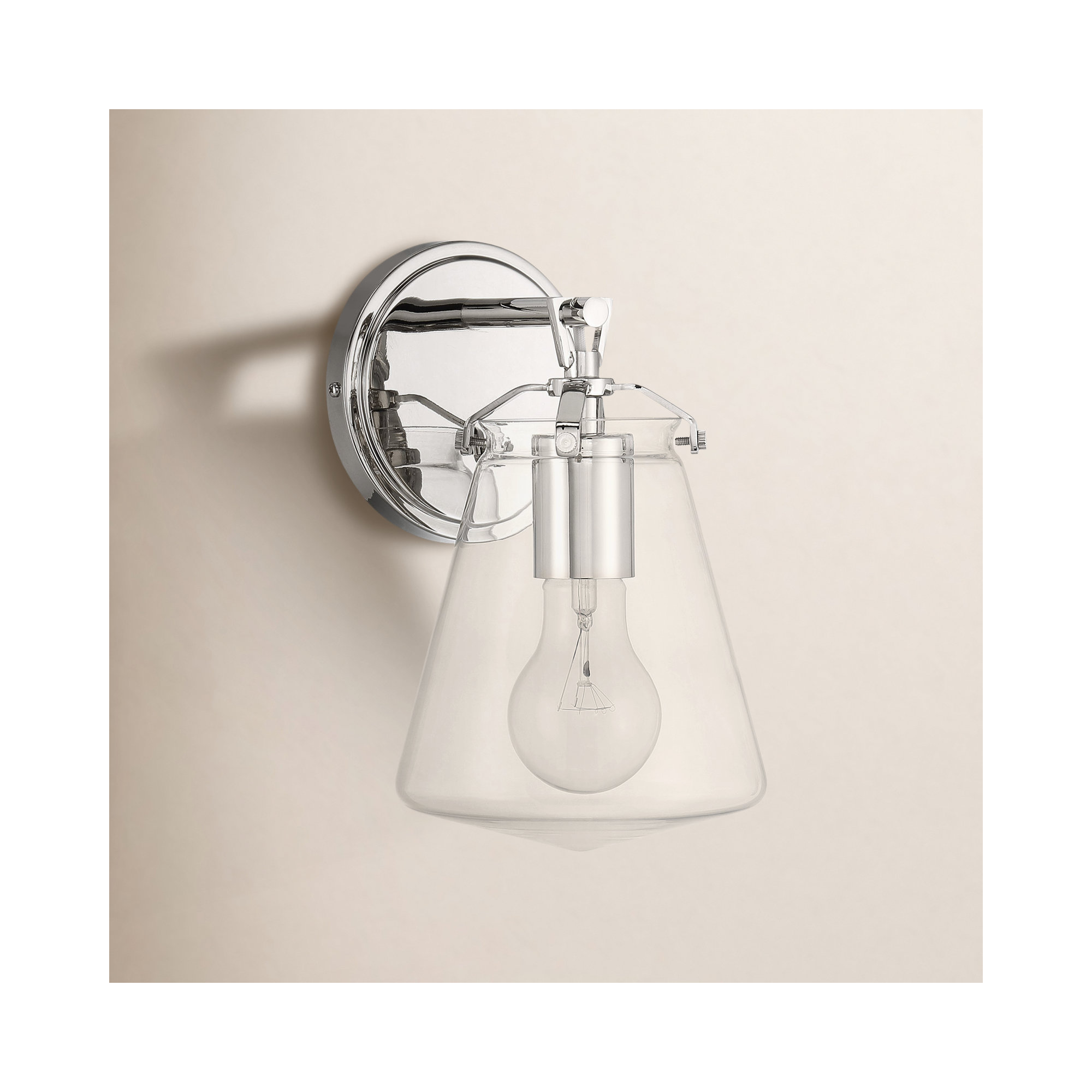 Single Light Dimmable Armed Sconce, Polished Nickel