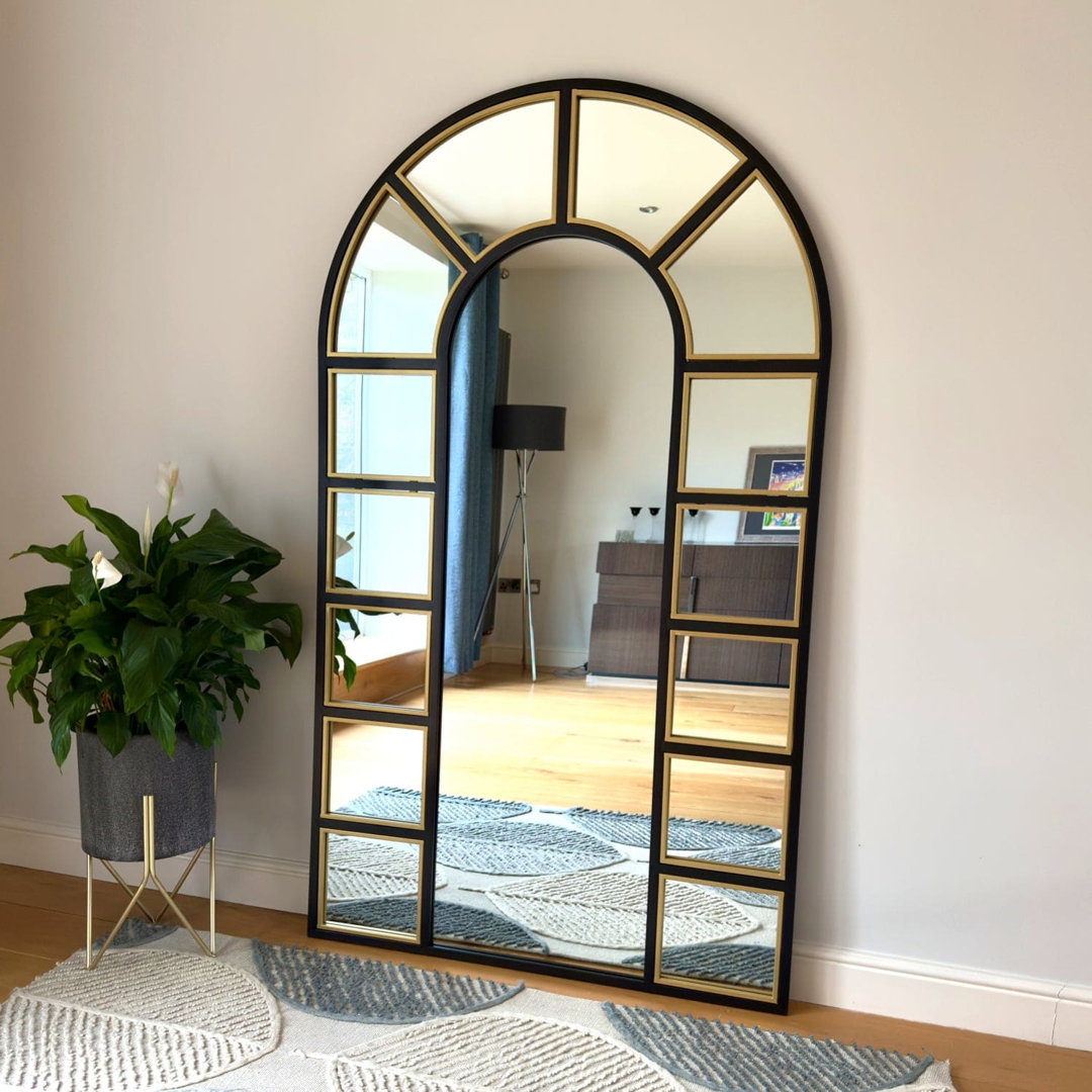 Mio - Black & Gold Metal Arched Window Wall & Leaner Mirror - Image 3
