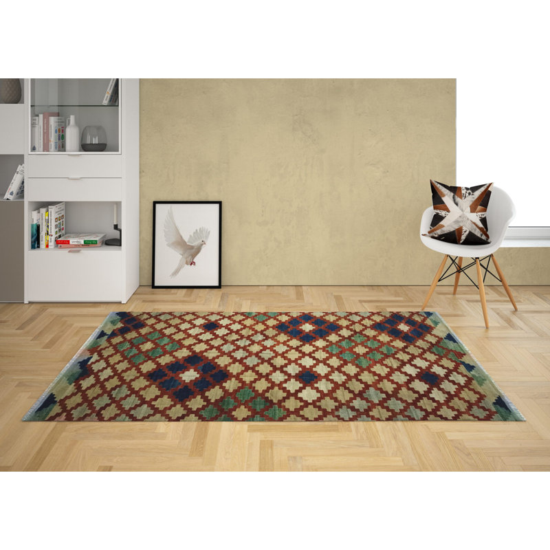 Riddell Geometric Hand Woven 160cm X 240cm Area Rug, Cotton/Wool