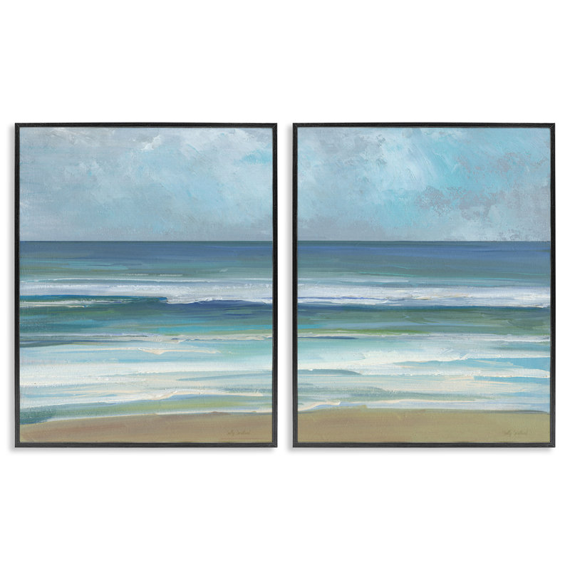 «Summer Shore Coastline», ensemble de 2 giclées encadrées par Sally Swatland, H 14 po x l 22 po, Giclée encadrée noir minuit
