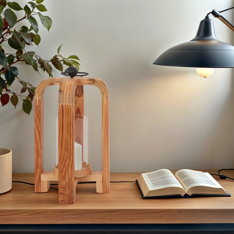Wooden Hurricane Candle Holder with Metal Handle