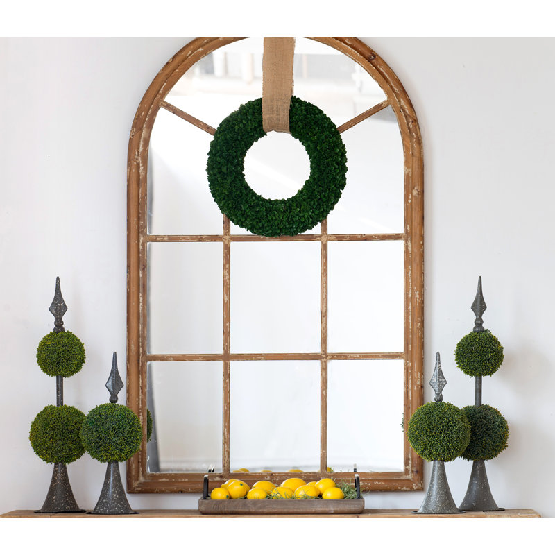 Grand miroir décoratif arqué 34 x 54,3 po avec cadre brun