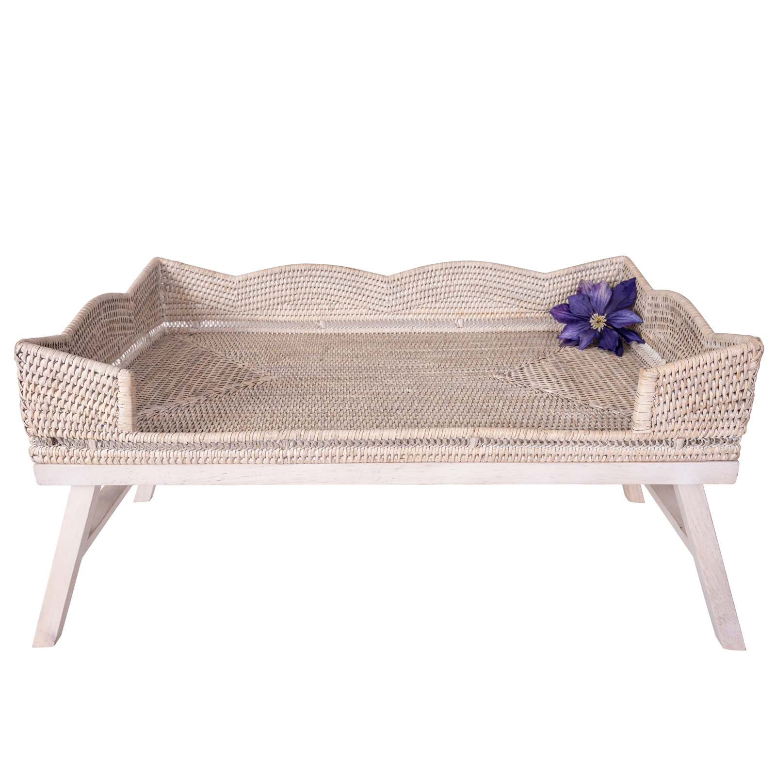 Scallop Design Breakfast Tray With Wooden Legs, White Wash