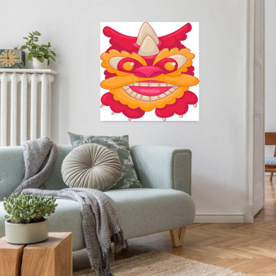 «Festive Dragon Mask», art mural traditionnel mystique et coloré
