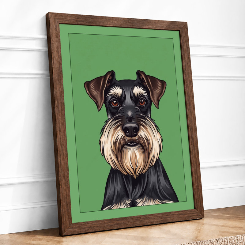 Schnauzer Portrait Modern - Framed Print, A2 - 59.4 x 42.0 cm, Walnut