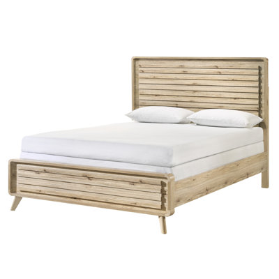 Mid-Century-Inspired Queen Size Panel Bed With Slatted Headboard
