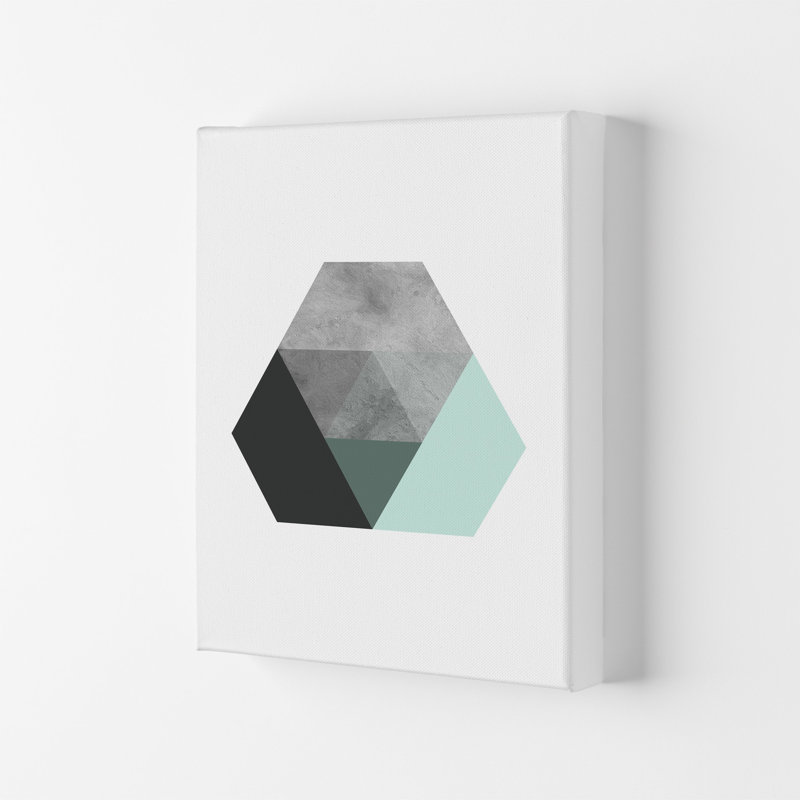 Geometric Mint And Black Hexagon by Pixy Paper - Wrapped Canvas Print, 59.4cm H x 42cm W x 4cm D, Wrapped Canvas