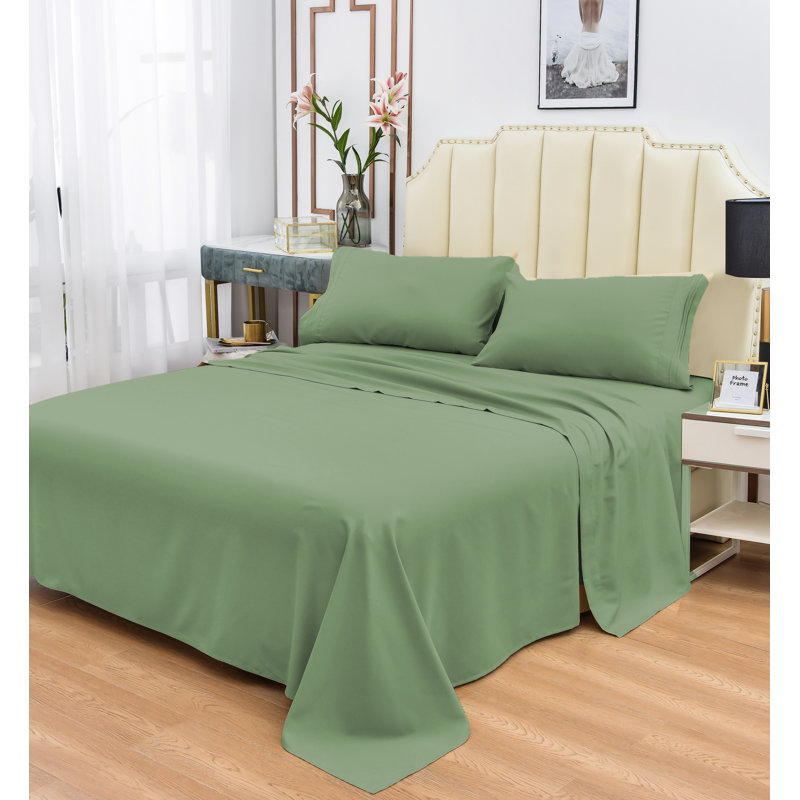  Ensemble de draps 1800 fils en rayonne de bambou, Vert sauge, Très grand séparé