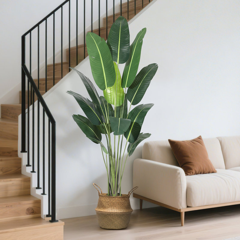 Arbre artificiel 7 pieds avec 17 troncs réglables, faux bananier en pot durable - Décoration d'intérieur et d'extérieur