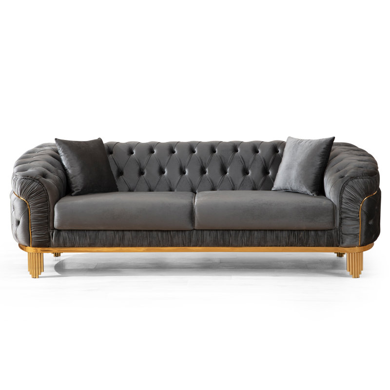 Valorie 92'' Velvet Sofa, Gray Velvet