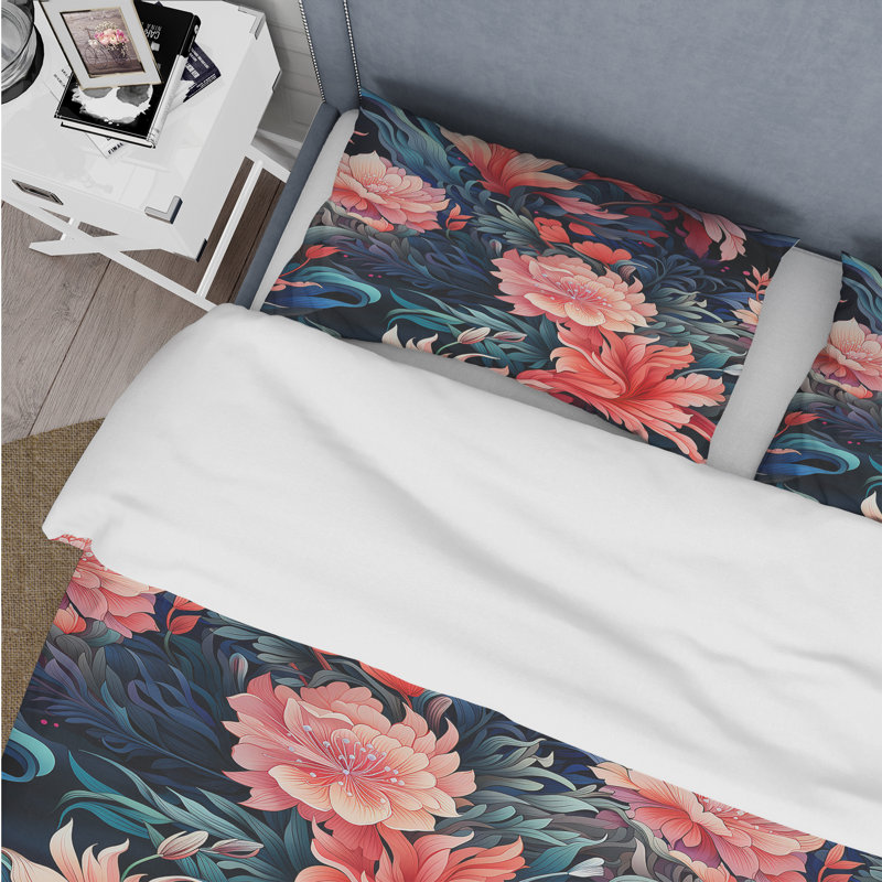Ensemble de housse de couette bleu azur et rose, Housse de couette pour très grand lit et 2 très