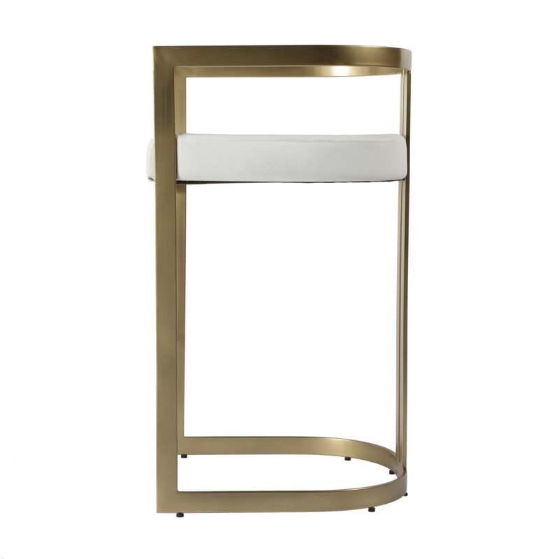 Butler Bravo Faux Leather Counter Stool, White, Bar Stool (28.5” Seat Height), Gold