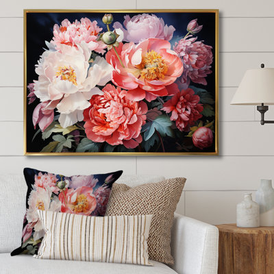 Art de Chine, bouquet de pivoines - Art encadré
