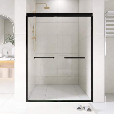 50 In. -54 In. W × 72 In. H Double Sliding Shower Door With 1/4" Tempered Glass In Matt Black|  Aluminum Frame  Explosion Proof Film |   Stainless Steel Handle