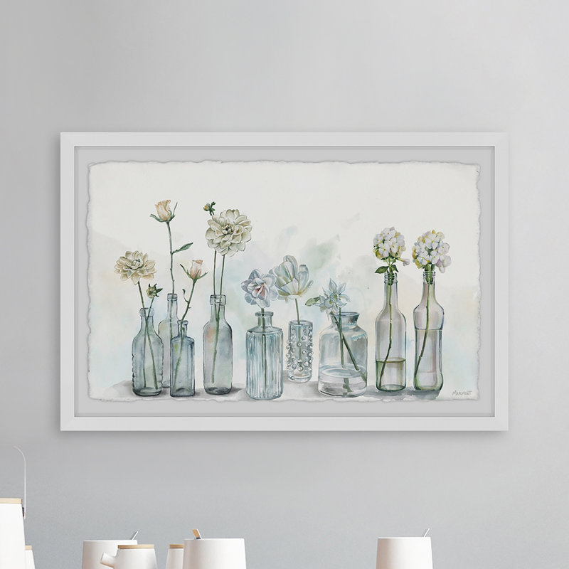 White Petaled Flowers - Single Picture Frame Painting, 20 cm H x 30 cm W
