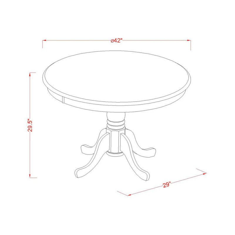 5 Piece Dining Set Includes a Round Dining Room Table with Pedestal and 4 Grey Linen Fabric Upholstered Chairs, Antique Walnut