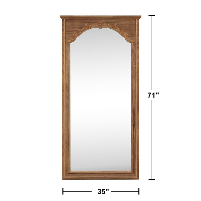Miroir mural rectangulaire en bois pleine longueur avec cadre sculpté, Brun