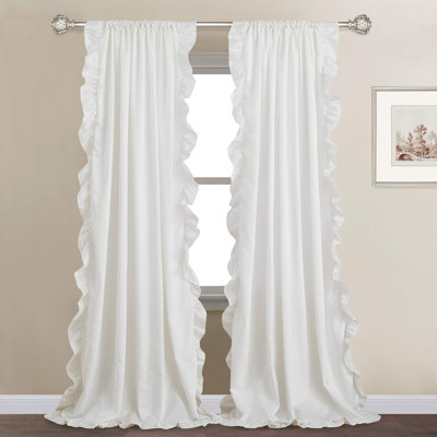 Ruffle Curtains For Bedroom,Farmhouse Style Shabby Chic Window Curtain Panel Set Privacy Protect For Dining Room/Bathroom/Living Room/Dorm/Cottage/Country, White, W52 X L84, 2 Panels
