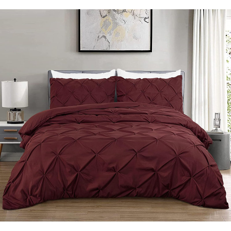 Berlin Pintuck Microfiber 3-Piece Comforter Set, King Comforter + 2 King Shams, Burgundy