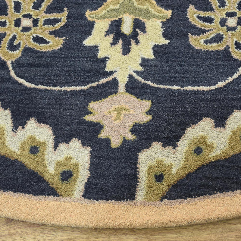 Calliann Hand Tufted Wool Eco-Friendly Round Area Rugs - Round, Charcoal, Oriental Design, High Pile Thick Handmade Anti Skid Area Rugs for Living Room, Bed Room