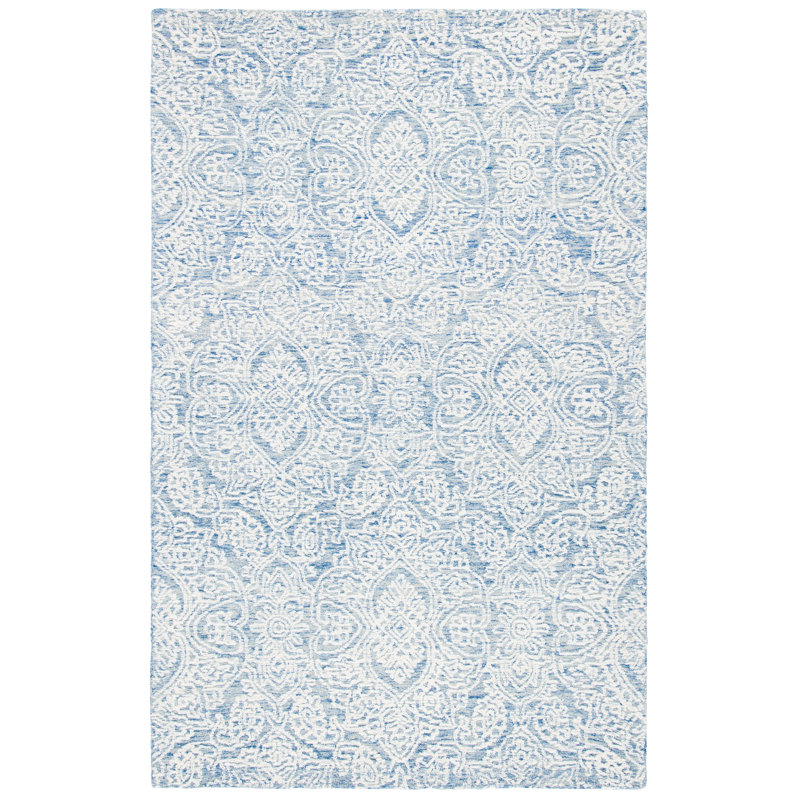 Handmade Blue and Ivory Wool 9' x 12' Area Rug