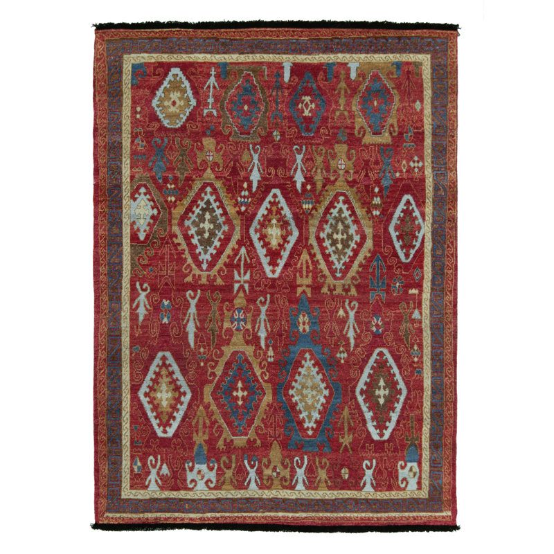 Tribal Rug In Red, Blue And Brown Geometric Pattern By Rug & Kilim, Rectangle 9' x 12'