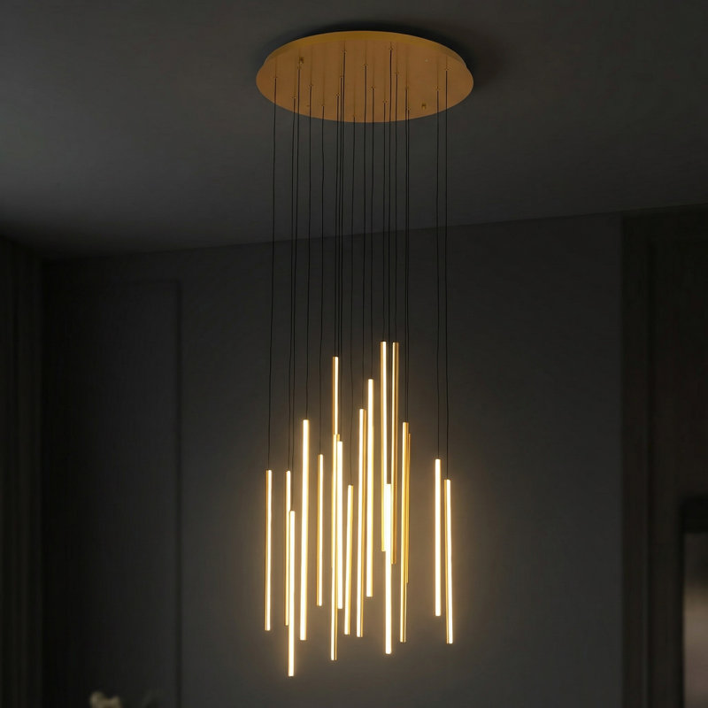 Lustre en cascade d'escalier 18 lumières, lustre long multi-niveaux de 12 pieds pour plafond haut, 18 lumières