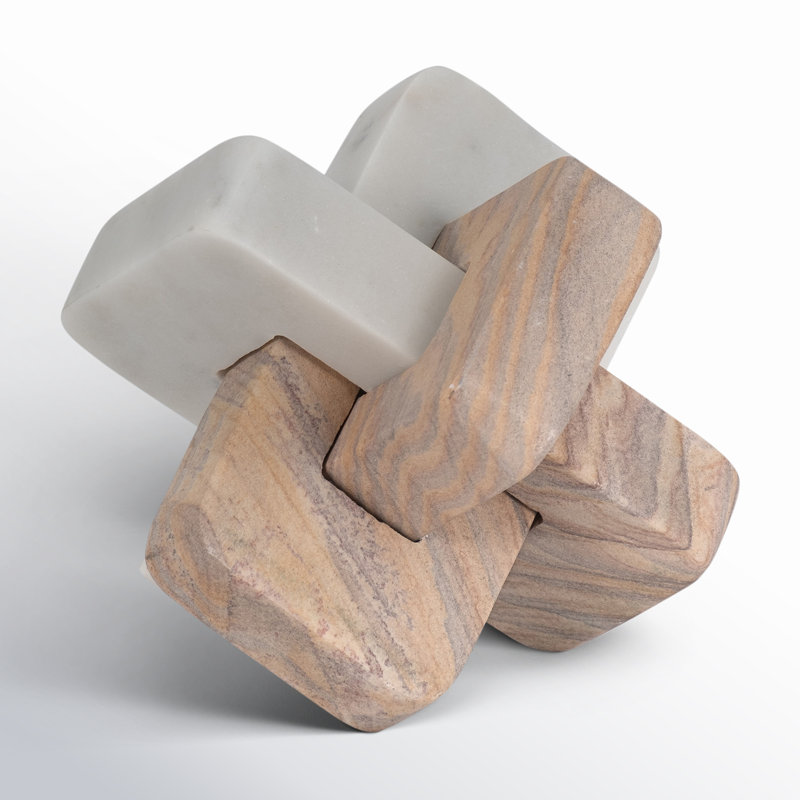 Sculptural Marble Knot Decorative Object for Home Decor - Modern Accent for Office Styling, Living Room or Shelf Decoration Display - Ivory & Brown