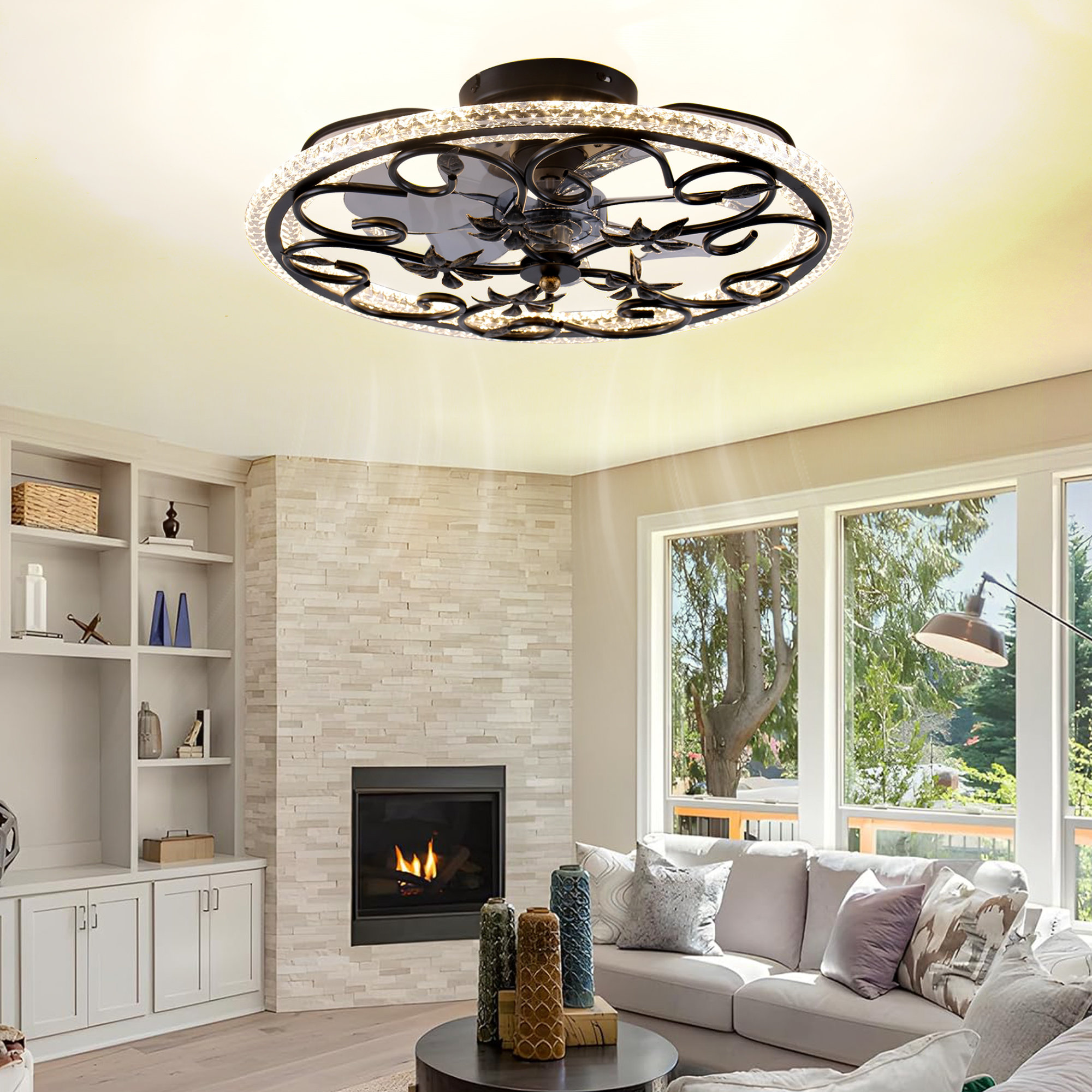 Wrought Studio™ 20 #39 #39 Flush Mount Caged Ceiling Fan with Dimmer LED