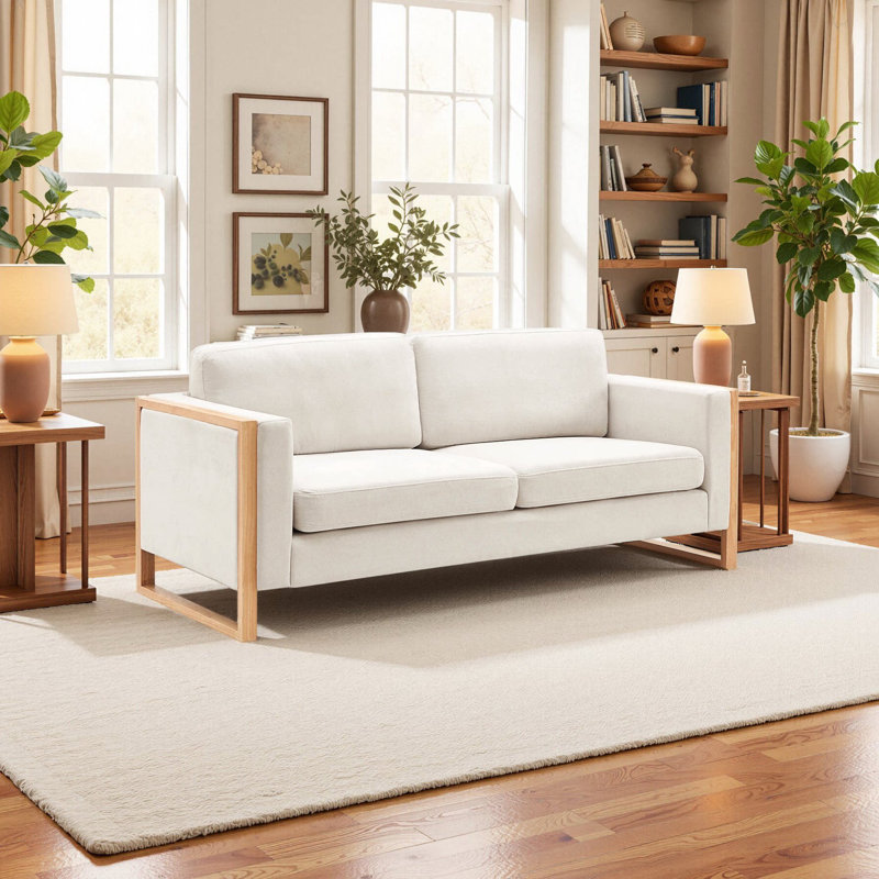 Scandinavian Modern 79" Cotton Blend Sofa, White Sand