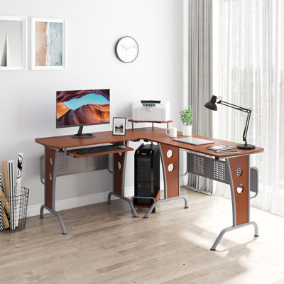 L-Shaped Metal Base Computer Desk