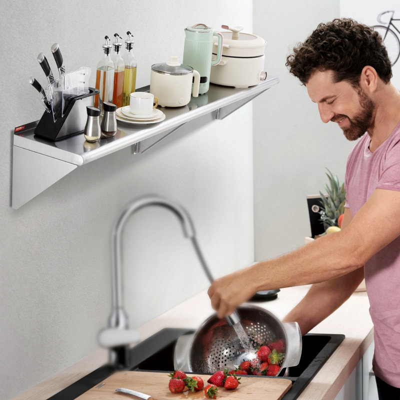 VEVOR 62" Stainless Steel Wall-Mounted Floating Shelf