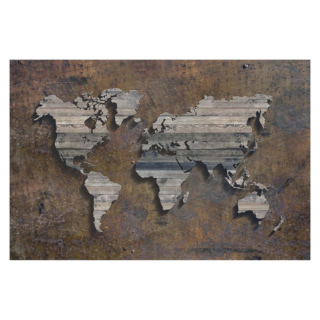 Strukturierte Tapete Wood Rust World Map 2,55 m x 384 cm