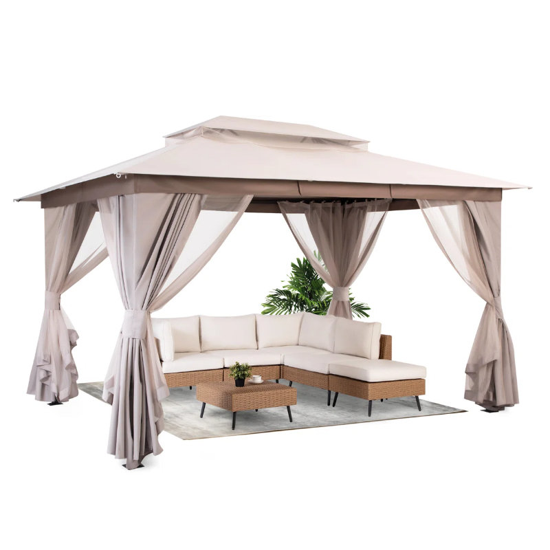 10 Ft X 13 Ft Steel Patio Gazebo, Champagne