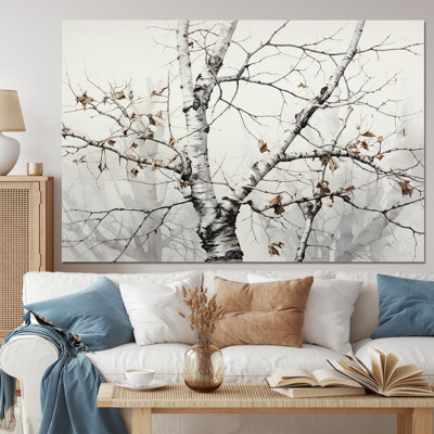 Monochromes de chuchotement d'arbre gris et blanc II - impression sur toile florale