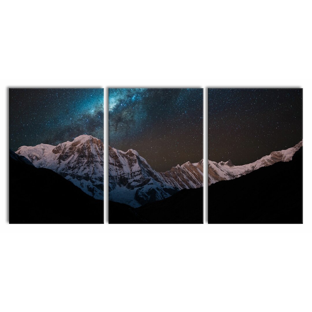 3-tlg. Leinwandbilder-Set Annapurna bei Nacht in Schwarz