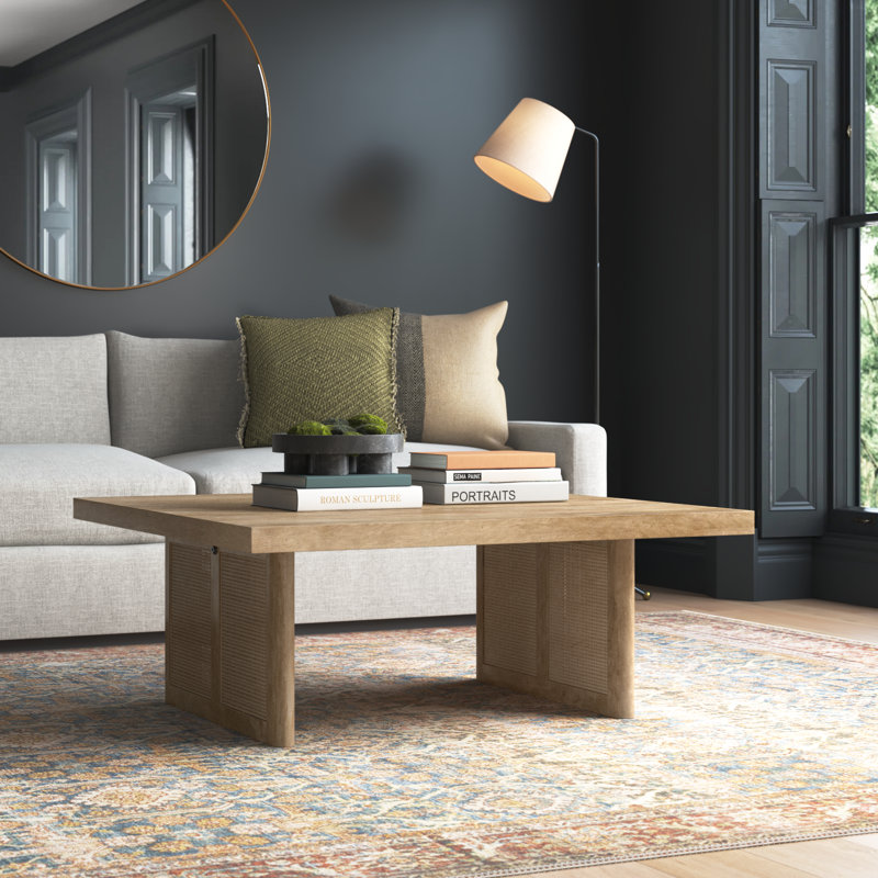 Cinna 42.0L X 42.0W X 17.0H Light Brown Wood And Cane Coffee Table, Light Brown
