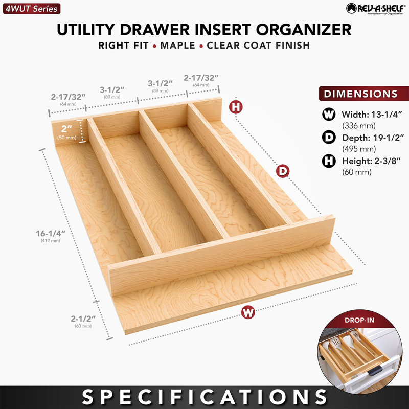 Tiroir à ustensiles Rev-A-Shelf, H 2,36 po x l 13,23 po x P 19,49 po